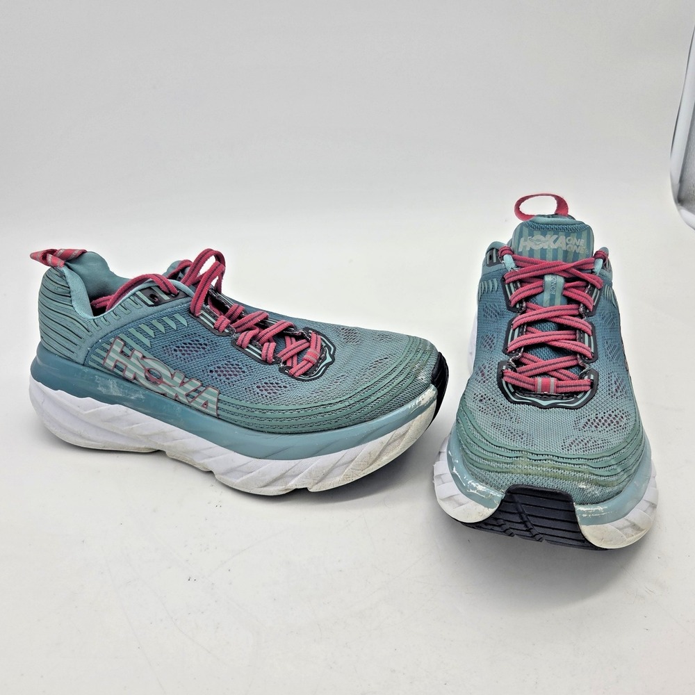 Hoka One One Bondi 6 Shoes Womens Size 6.5 Teal Green Pink Running 1019270 CGSL